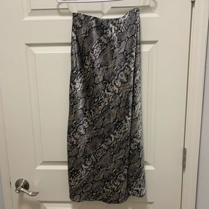 Snake print silk midi skirt
